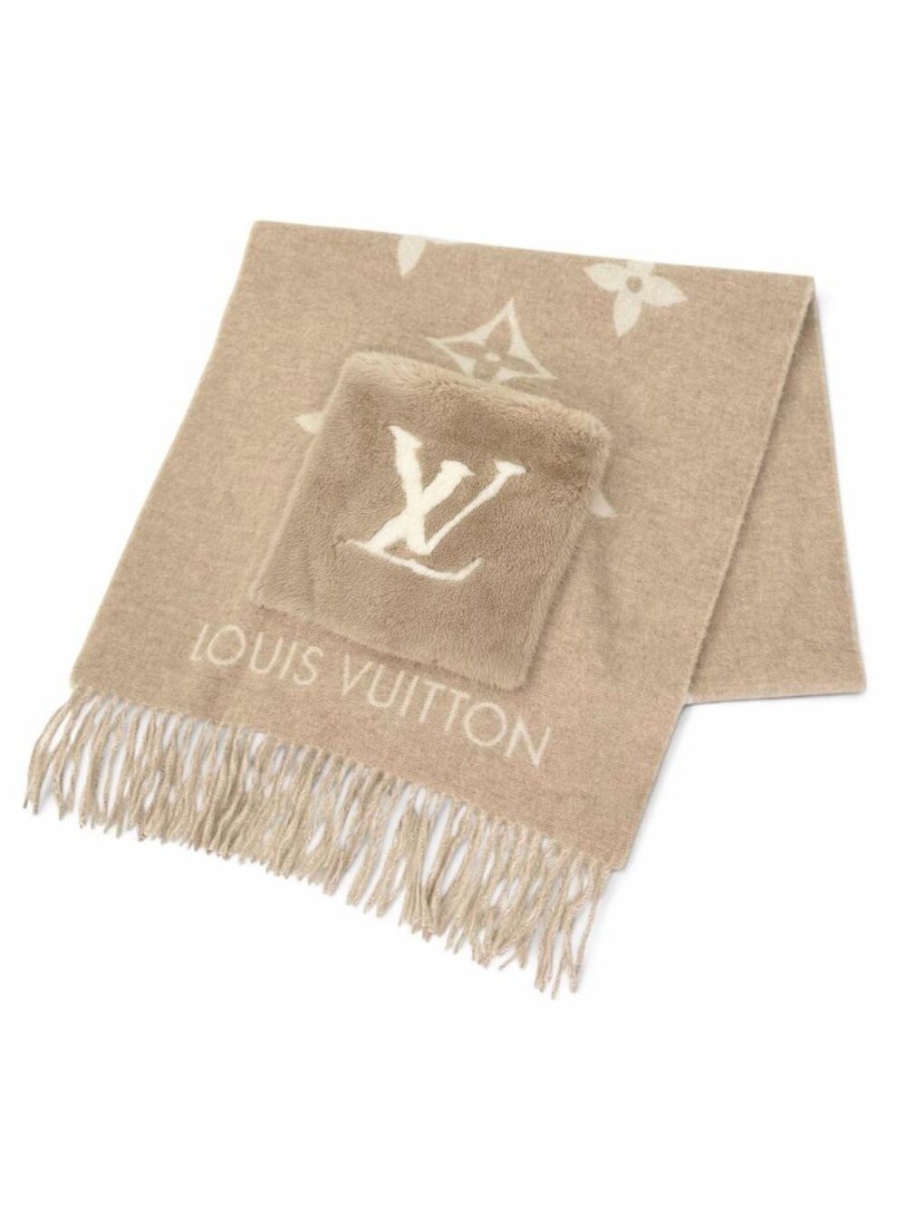 Louis Vuitton Echarpe Cold Reykjavik Cashmere Mink Scarf Beige - Picture 1 of 9